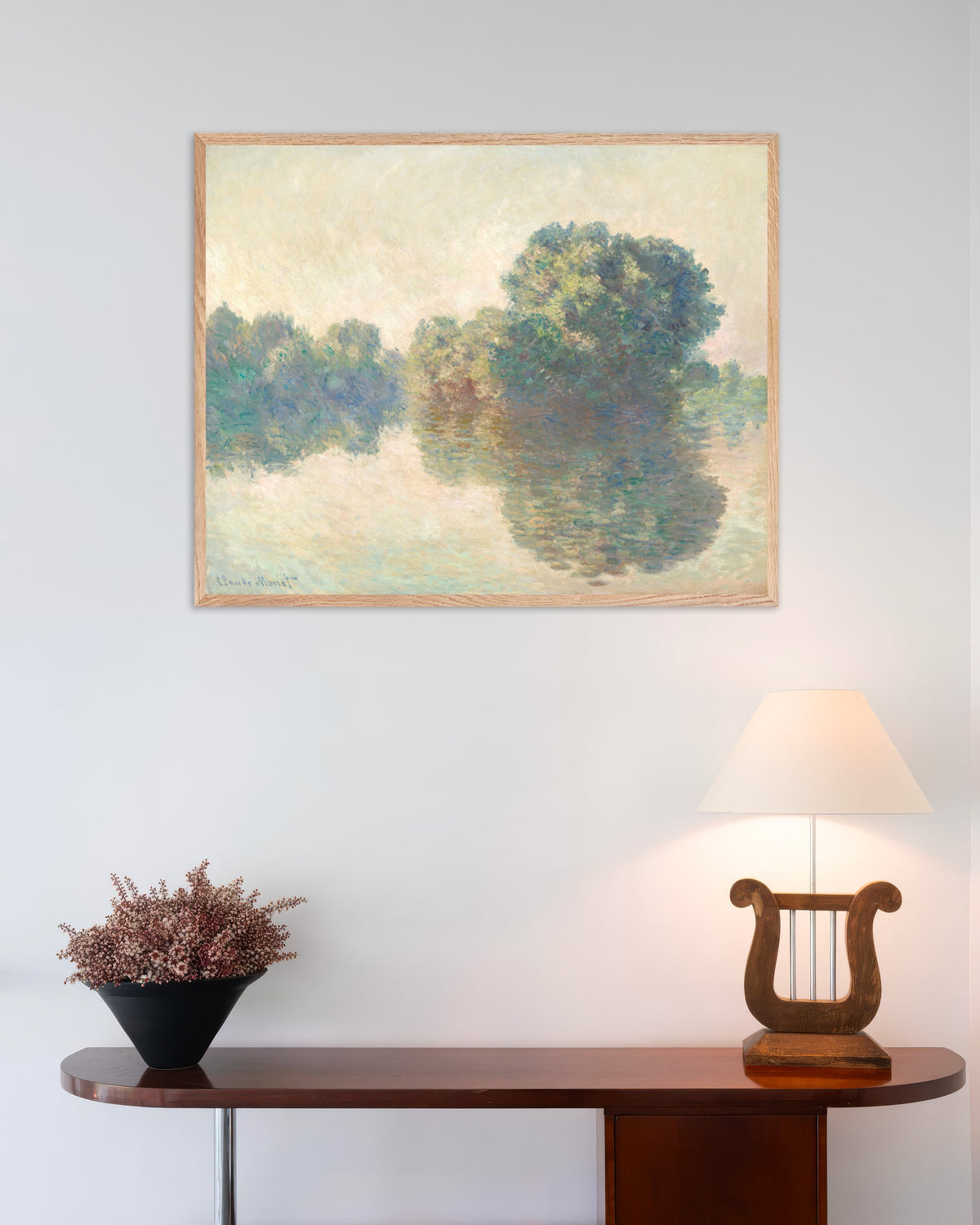 Affiche La Seine à Giverny (1897) de Claude Monet, avec un cadre en bois naturel