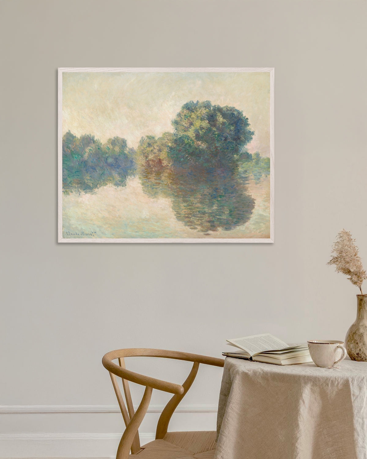 Affiche La Seine à Giverny (1897) de Claude Monet, avec un cadre en bois blanc