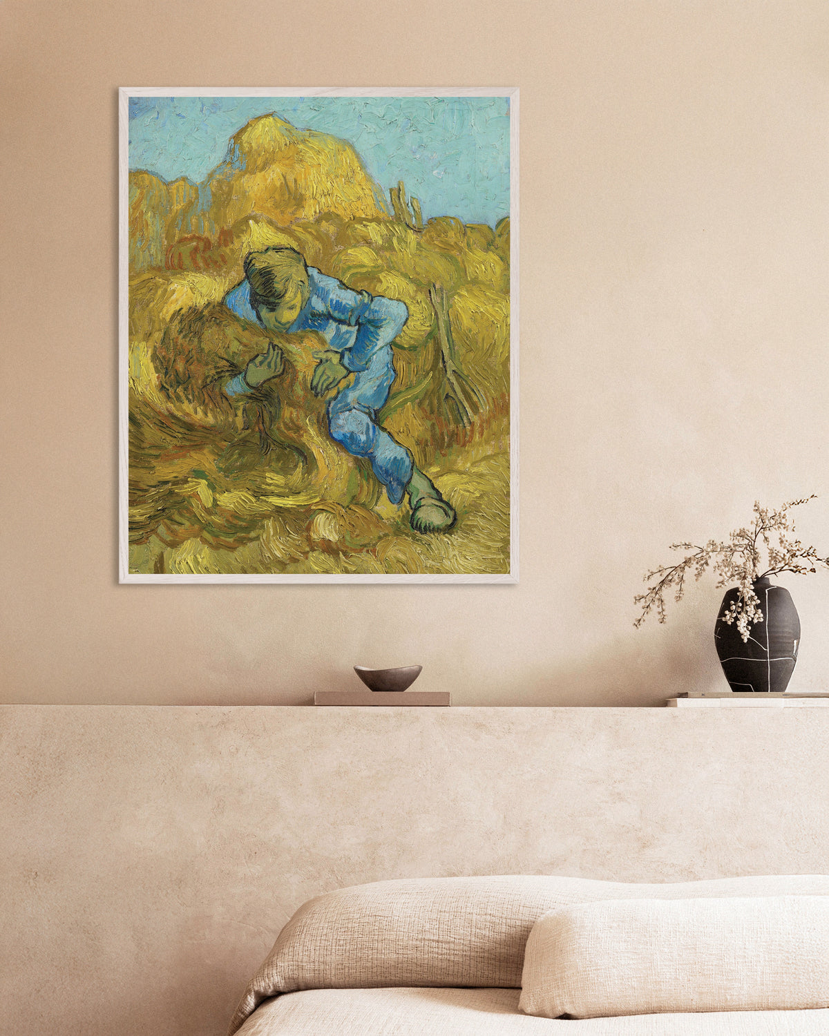 Poster de Le Botteleur, d’après Millet (1889), de Vincent van Gogh, avec un cadre en bois blanc