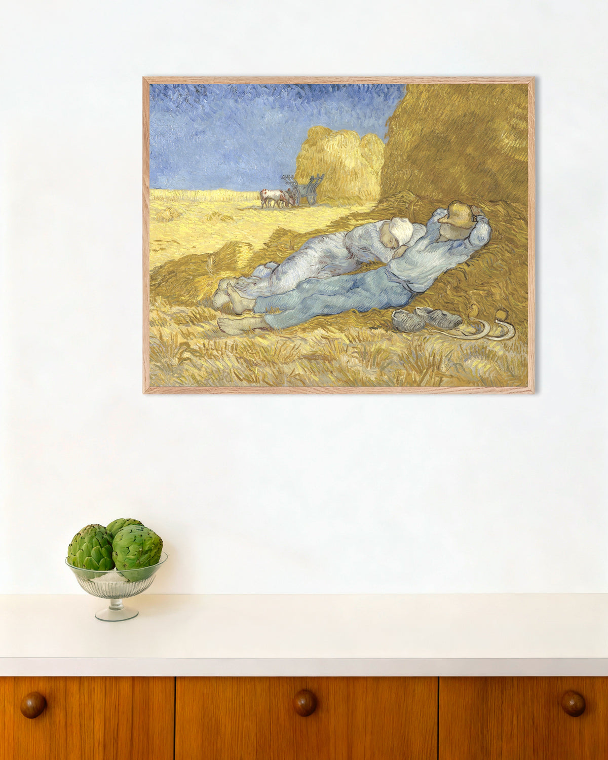 Poster de La Sieste, d’après Millet (1890), de Vincent van Gogh, avec un cadre en bois naturel