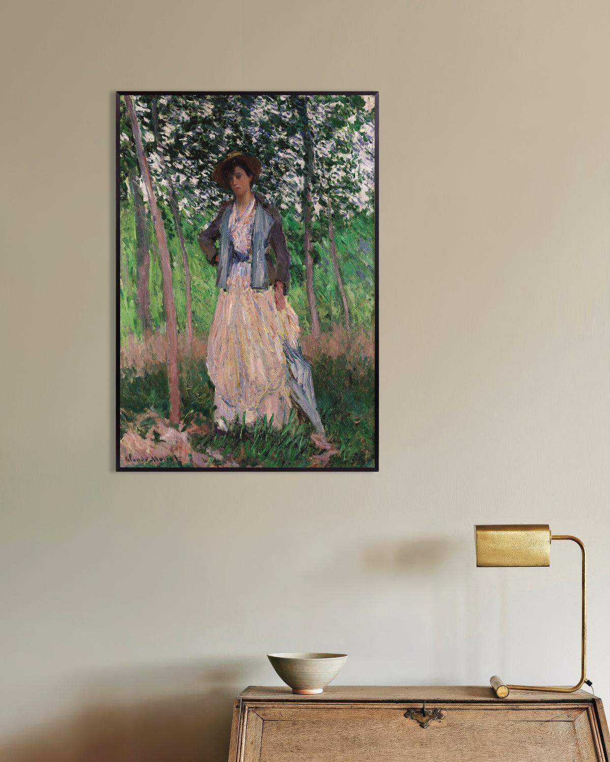 Affiche La Promeneuse, Suzanne Hoschedé (1887) de Claude Monet, avec un cadre en métal