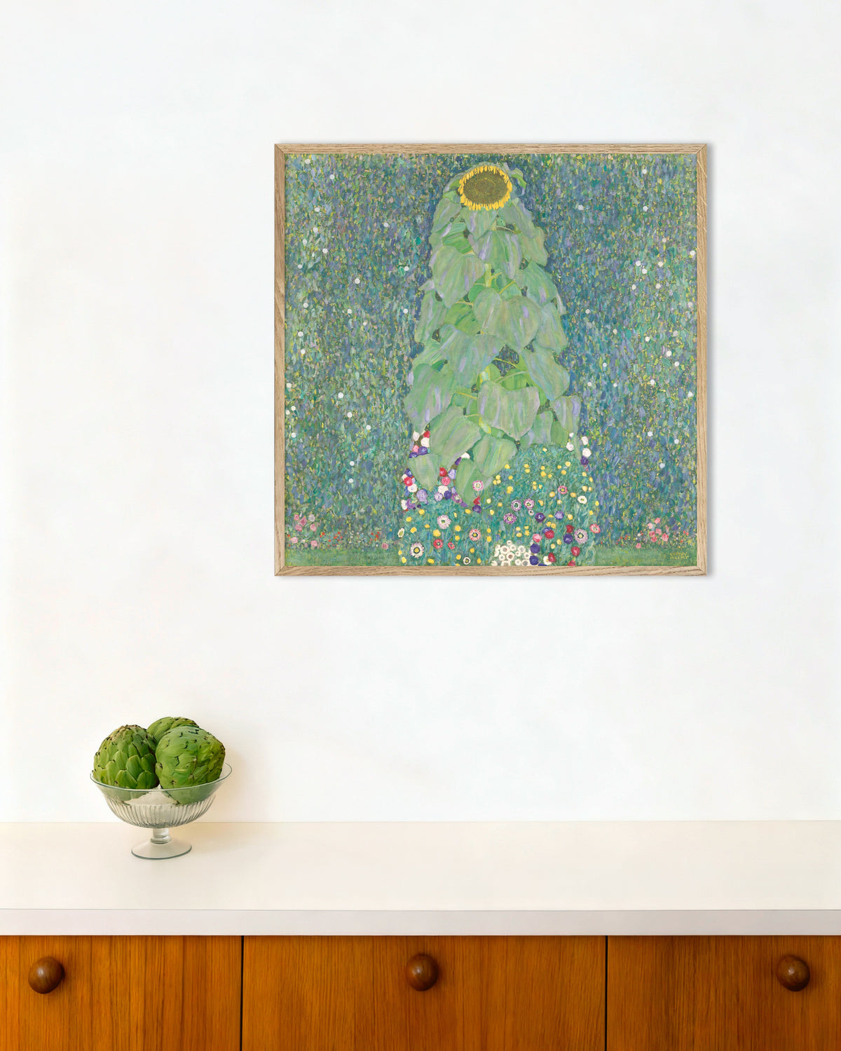 Affiche Le Tournesol (1907–1908) de Gustav Klimt, avec un cadre en bois naturel