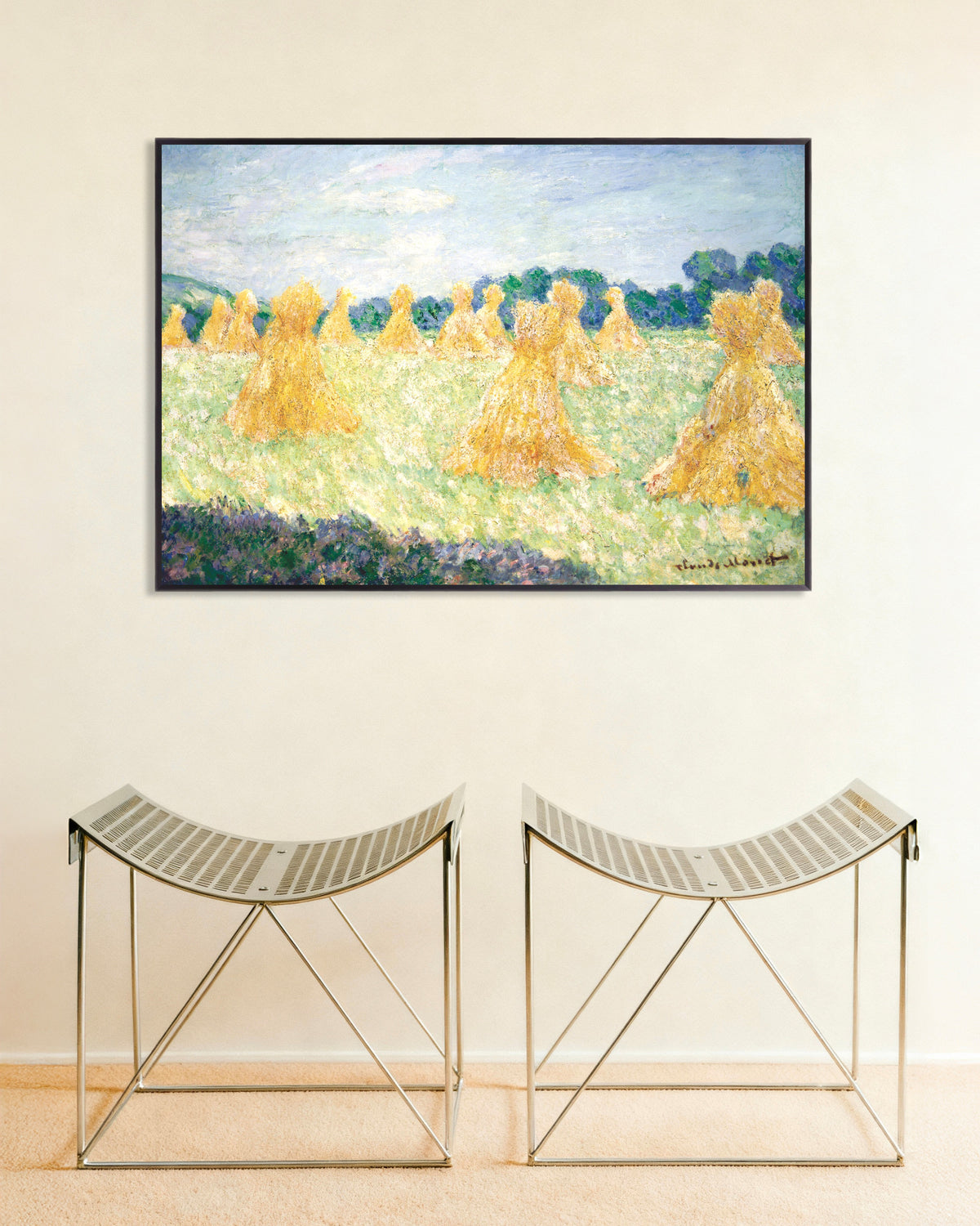 Affiche Les Demoiselles de Giverny, effet de soleil (1894) de Claude Monet, avec un cadre en métal