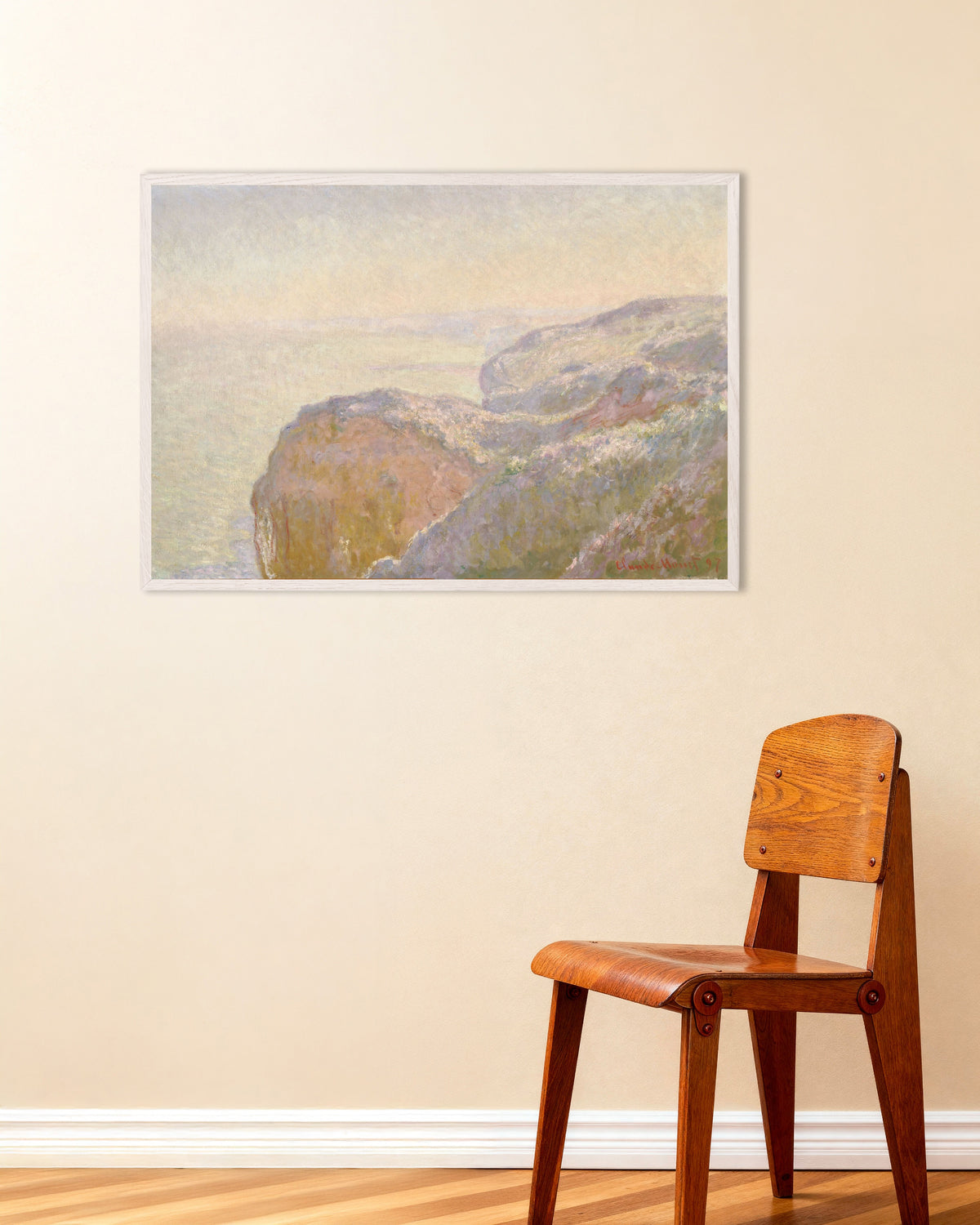 Affiche Val-Saint-Nicolas, près de Dieppe, matin (1897) de Claude Monet, avec un cadre en bois blanc