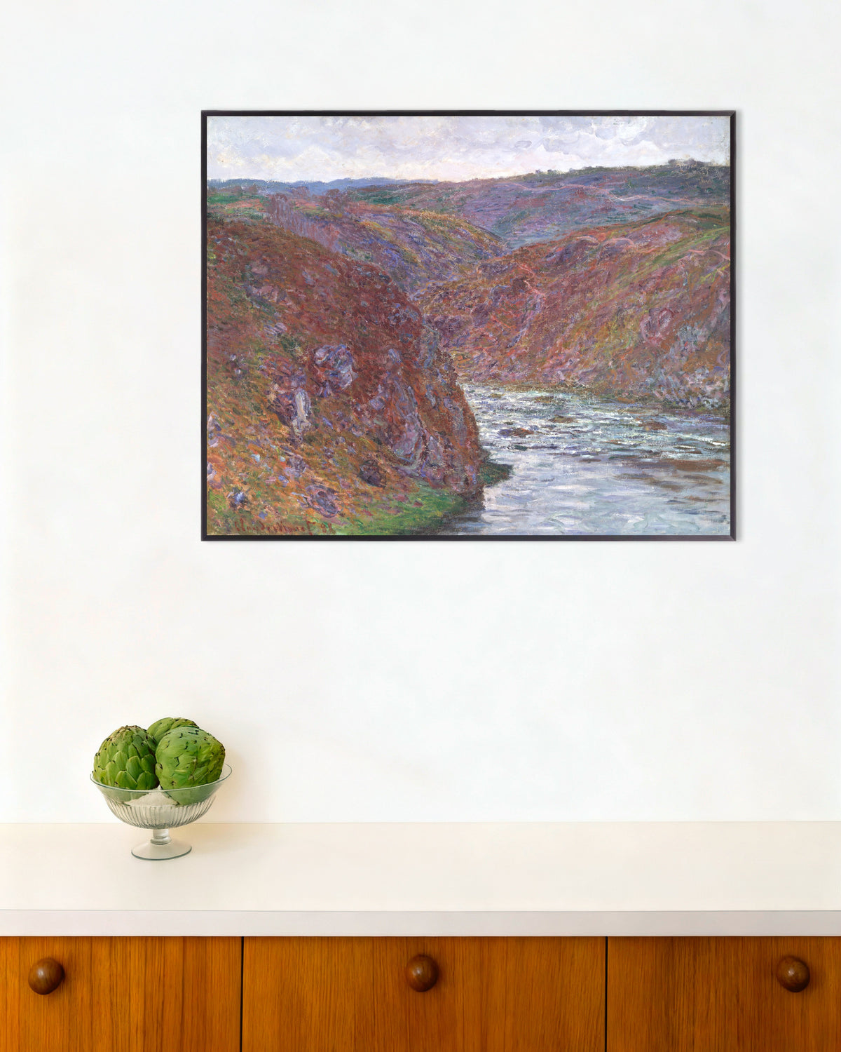 Affiche La Vallée de la Creuse, temps gris (1889) de Claude Monet, avec un cadre en métal