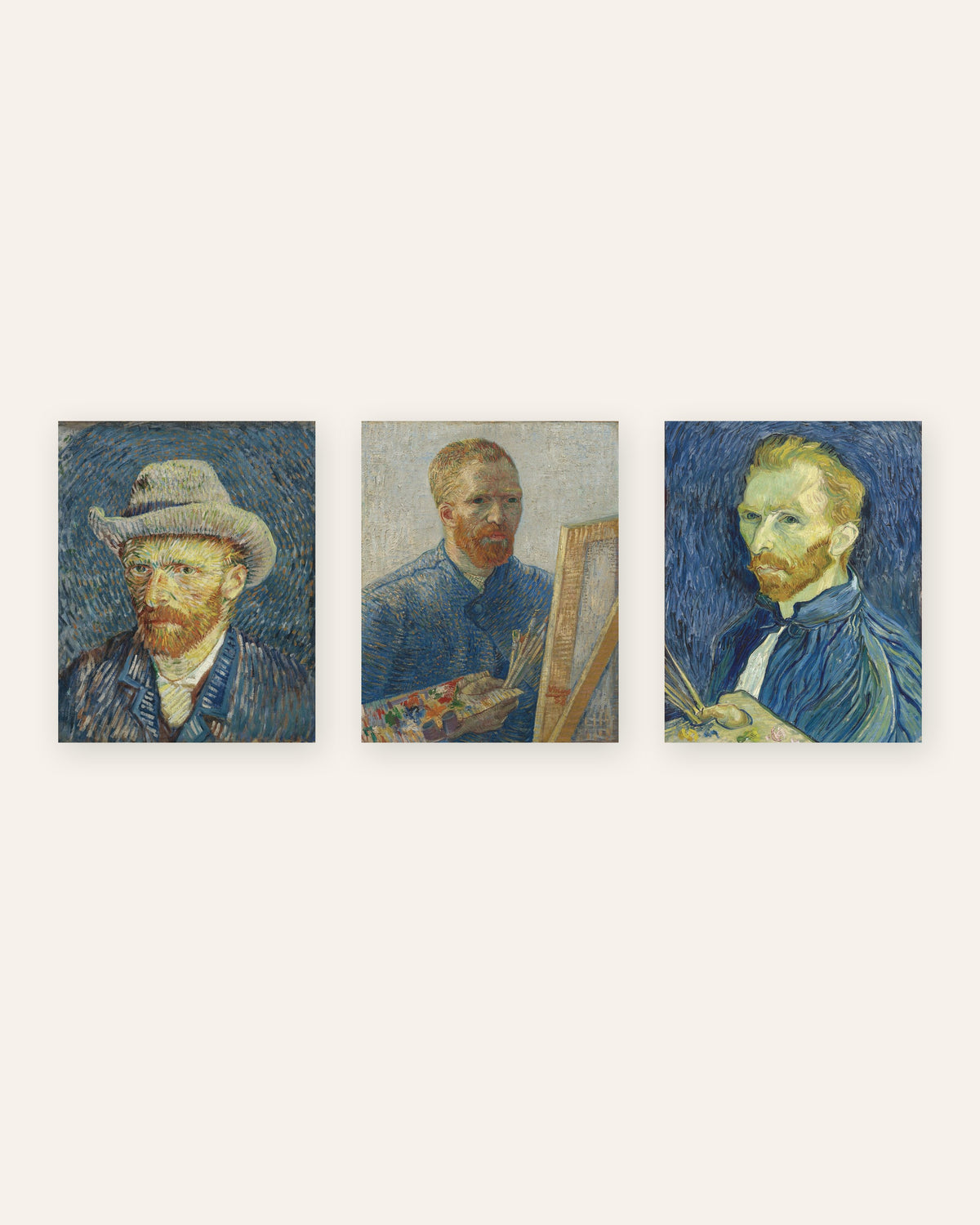 Affiches autoportraits de Van Gogh, lot de 3 : de Paris à Saint-Rémy, sans cadre