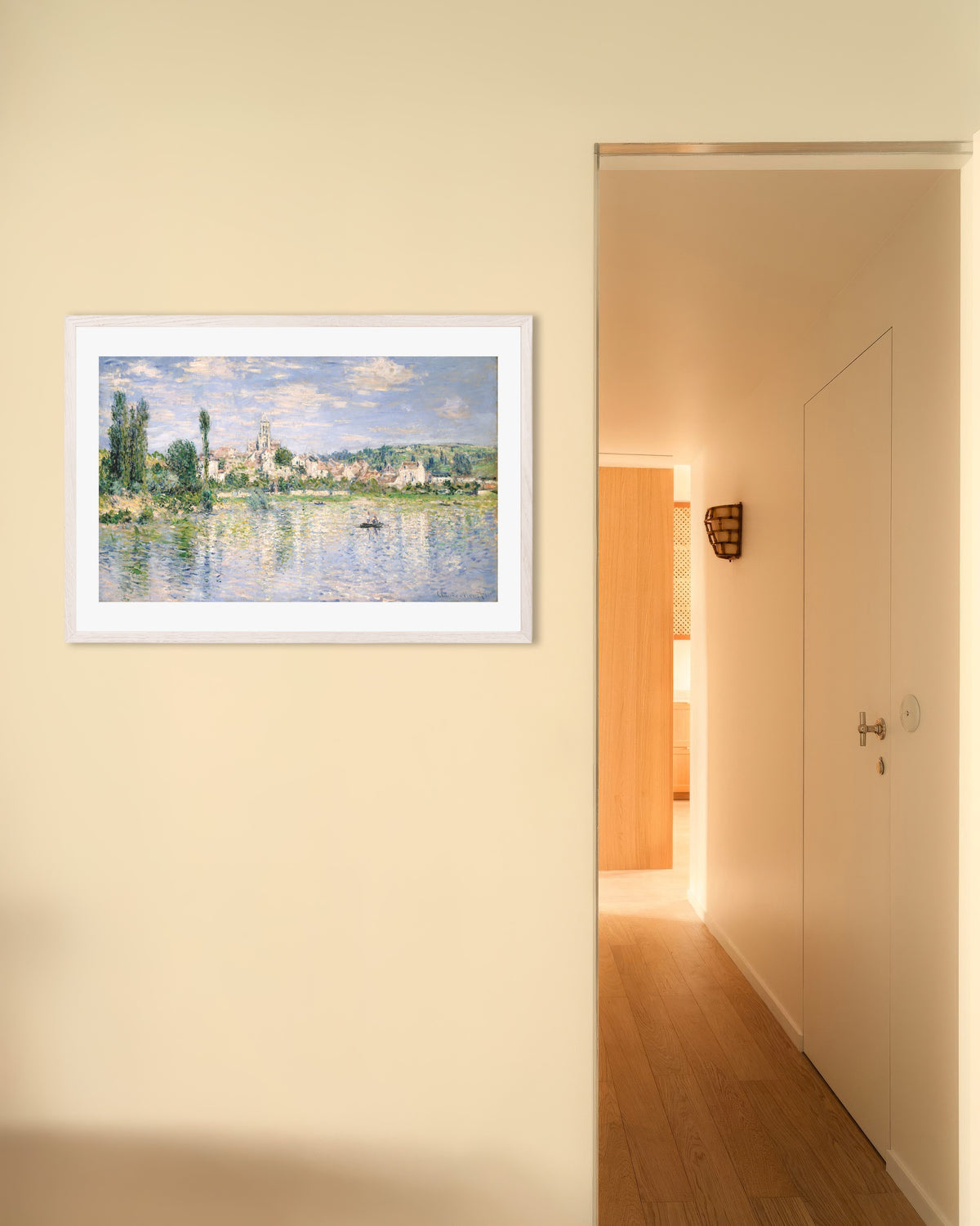 Affiche Vétheuil en été (1880) de Claude Monet, avec un cadre en bois blanc