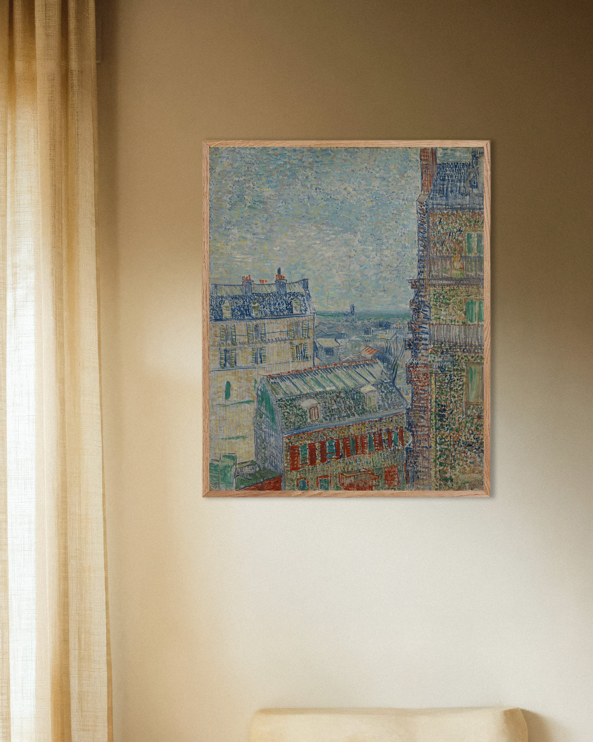 Poster Vue depuis l’appartement de Theo (1887) de Vincent van Gogh, avec cadre en bois naturel