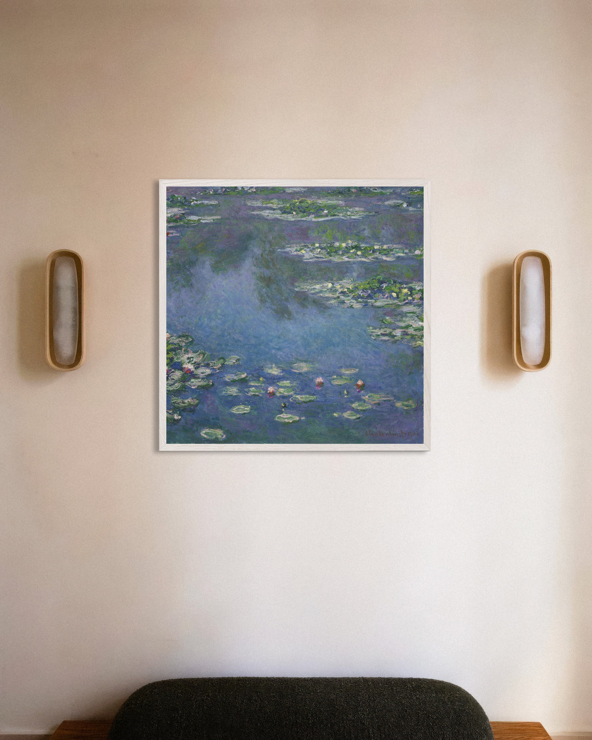 Affiche Nymphéas (1906) de Claude Monet, avec un cadre en bois blanc