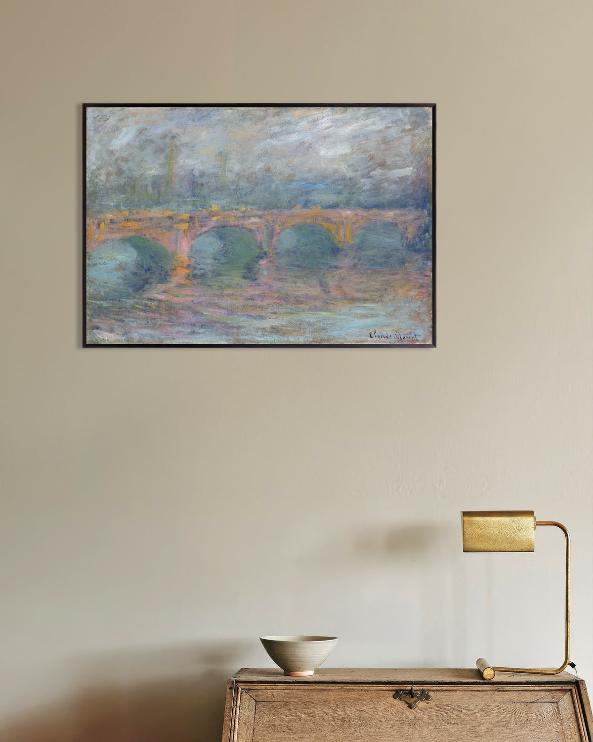 Affiche Waterloo Bridge, Londres, au coucher du soleil (1904) de Claude Monet, avec un cadre en métal