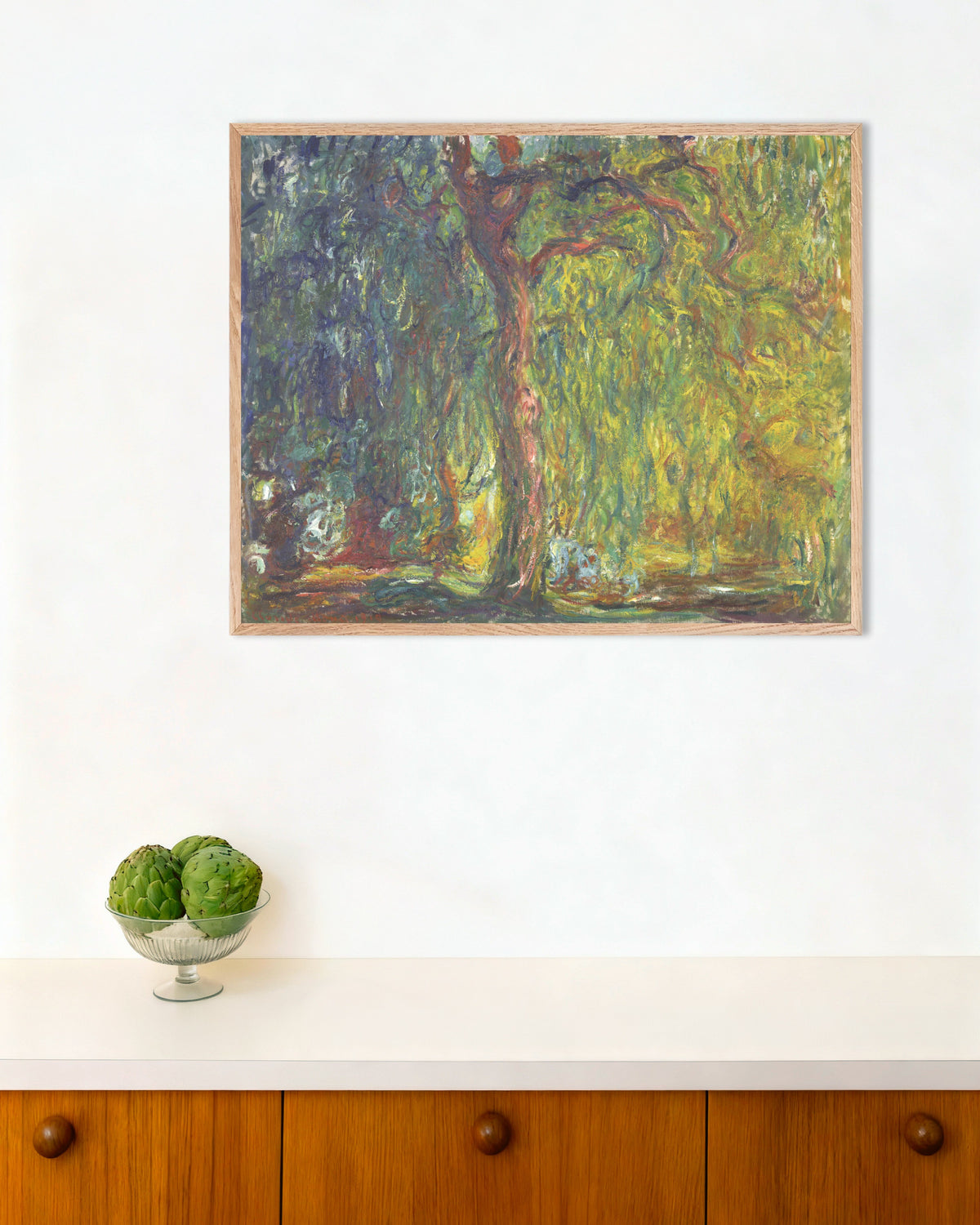 Affiche Saule pleureur (1918–1919) de Claude Monet, avec un cadre en bois naturel
