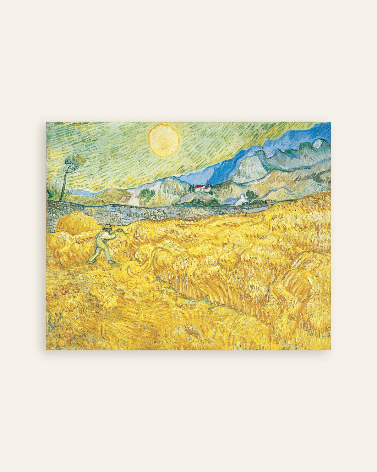 Poster de Champ de blé derrière l’hôpital Saint-Paul avec un faucheur (1889) de Vincent van Gogh, en miniature