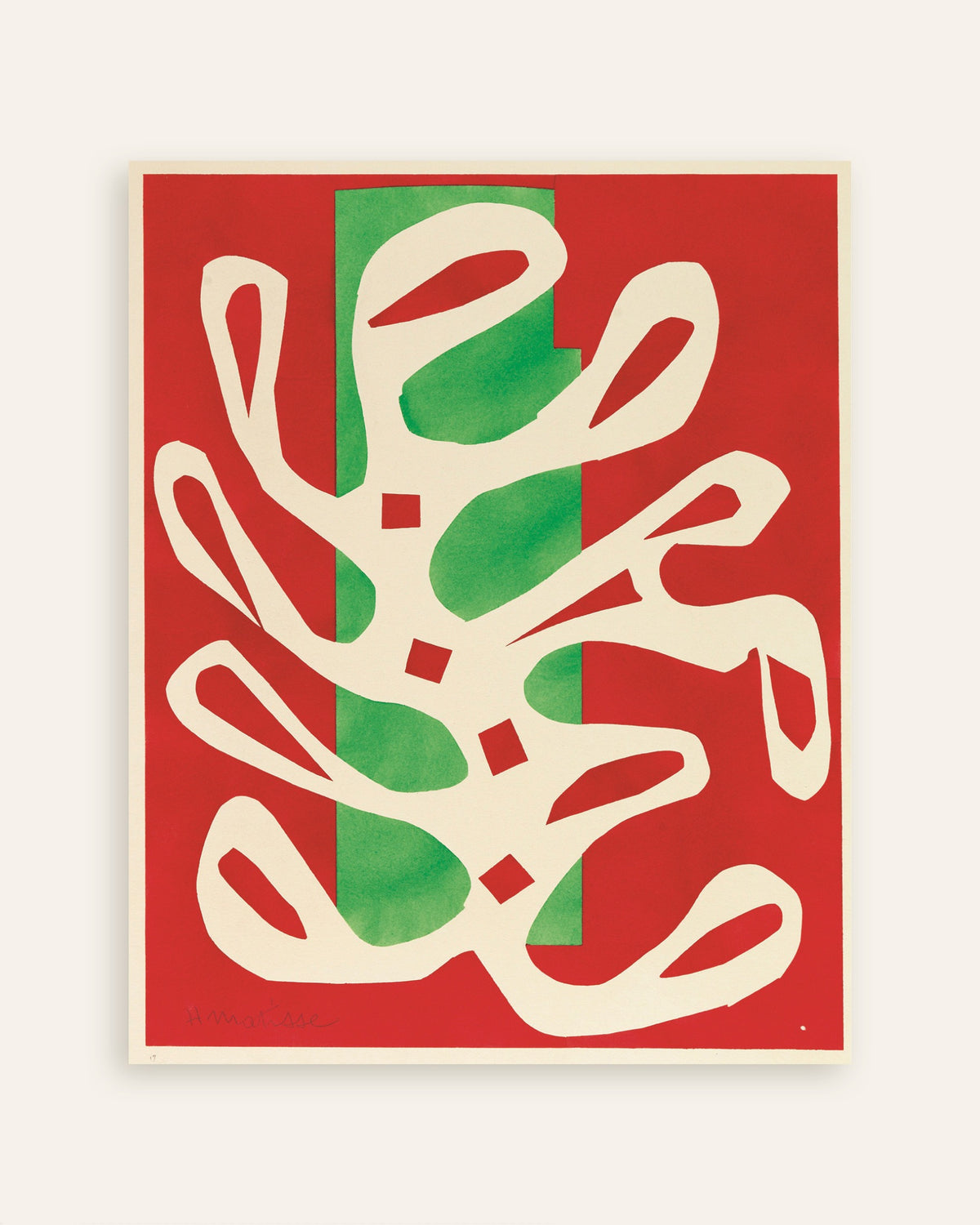 Poster d’Algue blanche sur fond rouge et vert (1947) de Henri Matisse, vignette